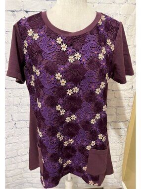 Logo Lounge Crochet Overlay Top Blouse With Pockets Purple Plum Size Large